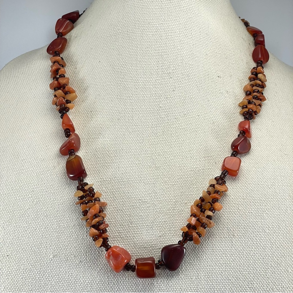 Stunning Unsigned Agate Carnelian Agate Statement Cluster Necklace Natural